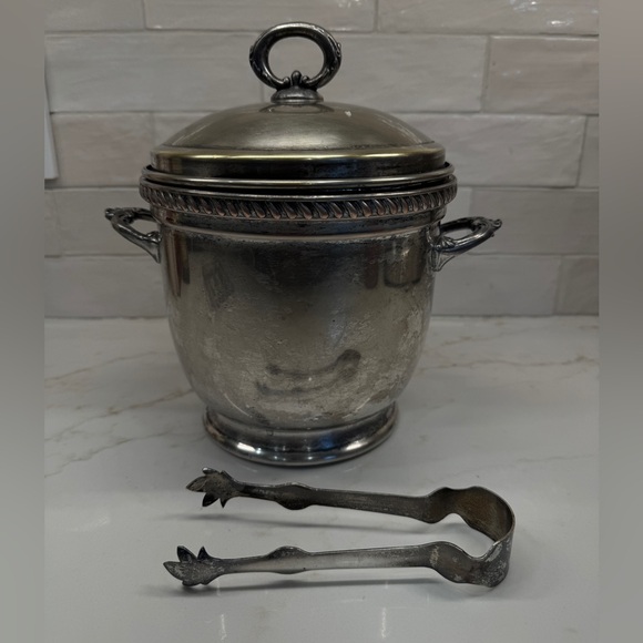 Other - Vintage Silverplate Ice Bucket w/ Glass Liner & Tongs • Mid Century Barware